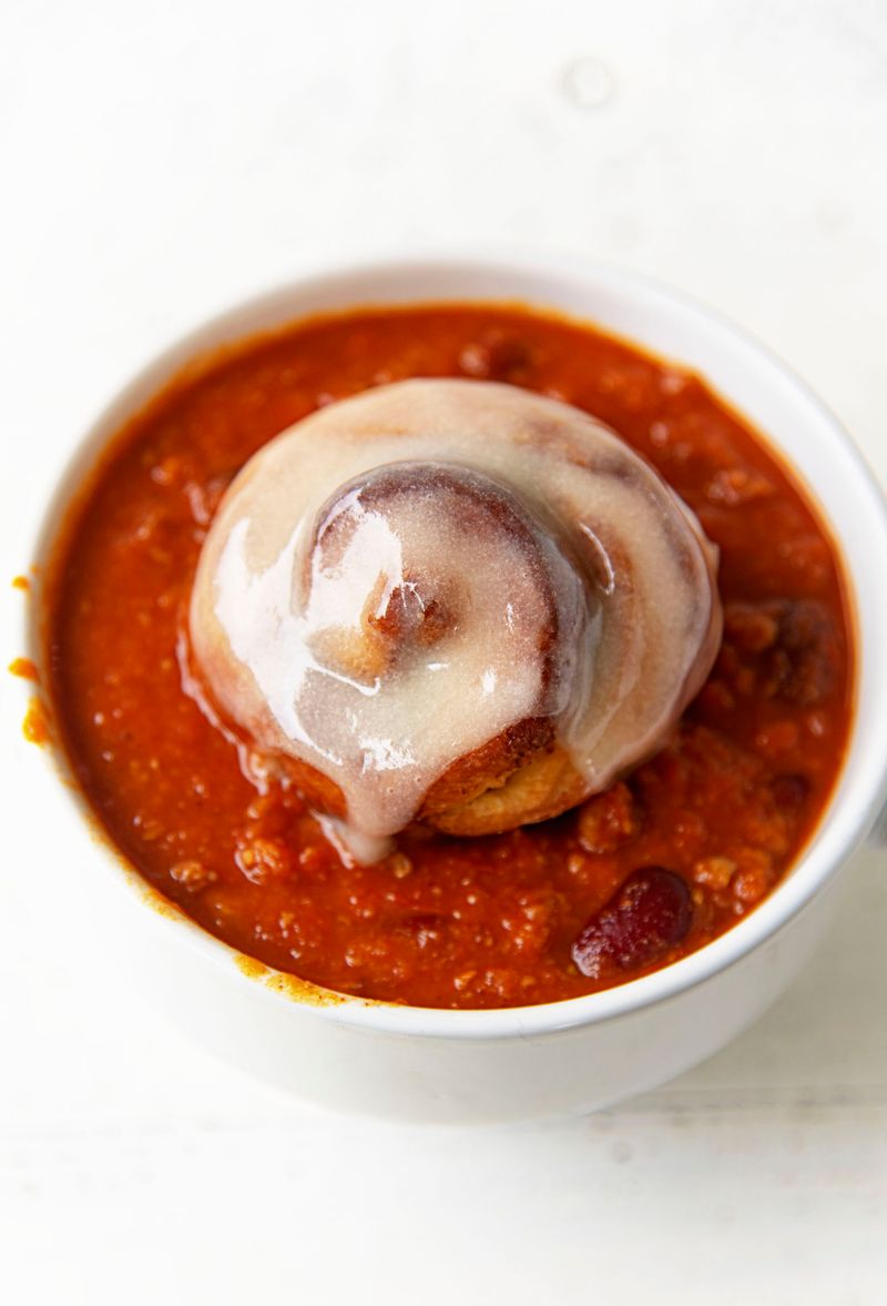 Chili Over Cinnamon Rolls