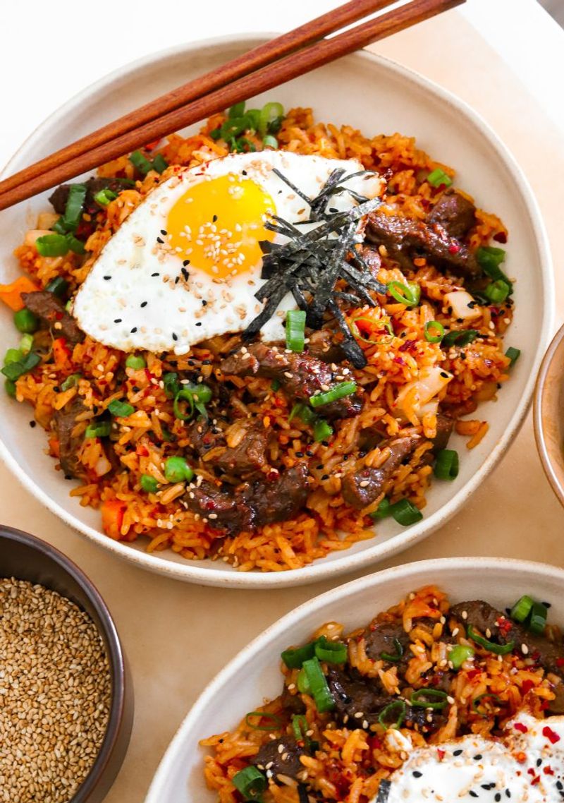 Korean-Inspired Beef Kimchi Rice Bake