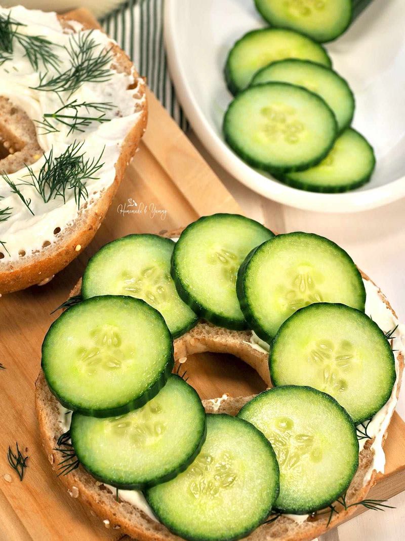 Cucumber And Cream Cheese On Bagel