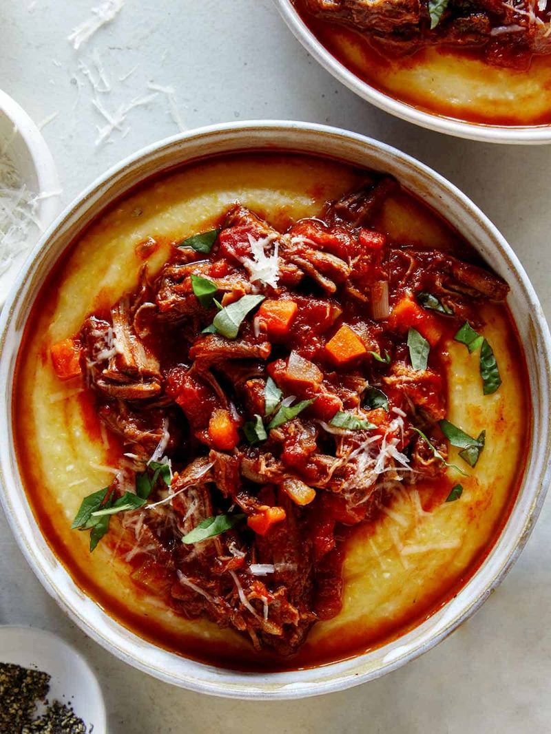 Beef and Vegetable Ragu over Polenta