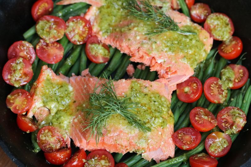 Salmon Milano with Basil Pesto Butter