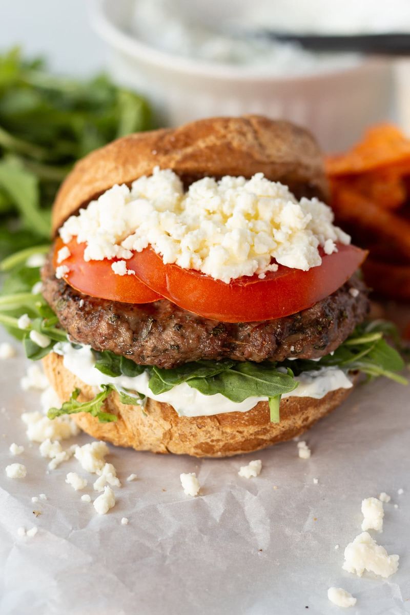Lamb burgers with feta and mint