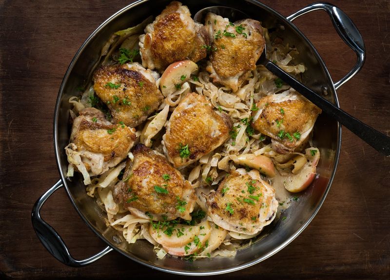 Chicken Thighs with Cabbage and Apples