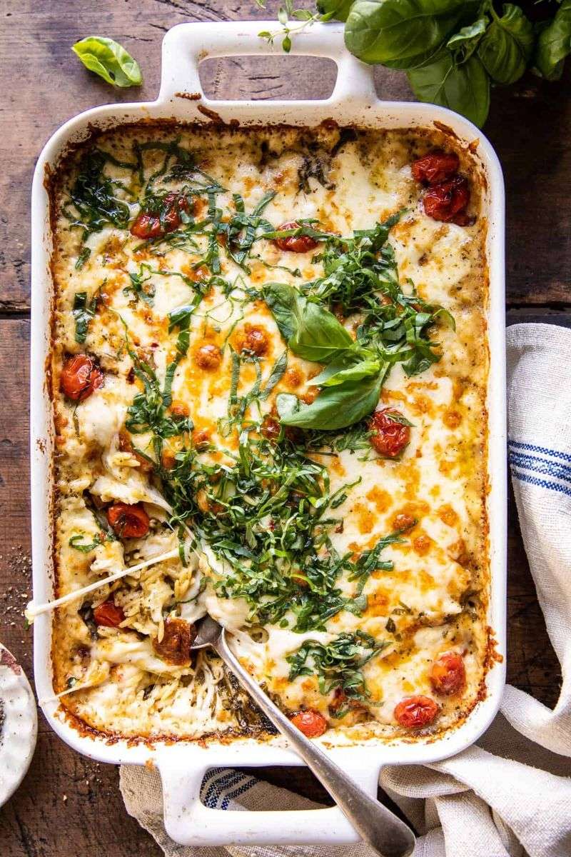 One Dish Caprese Orzo Bake