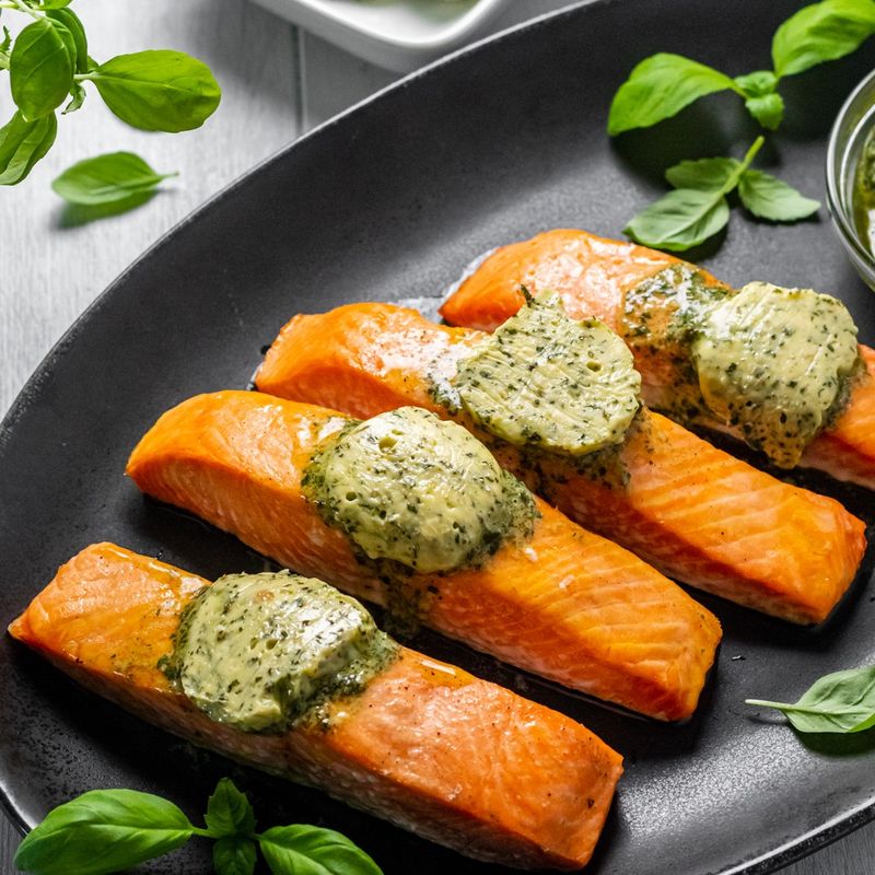 Salmon with Basil Pesto Butter