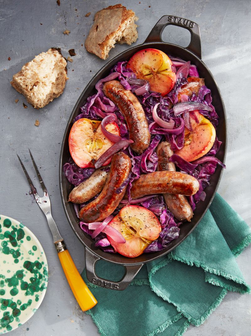 Roast Sausages with Cabbage and Apples
