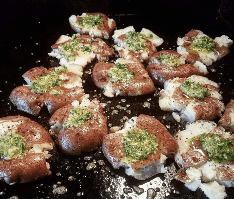 Smashed Potatoes With Garlic Herb Oil
