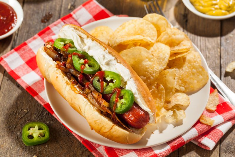 Seattle: Seattle-style hot dog (cream cheese is the tell)