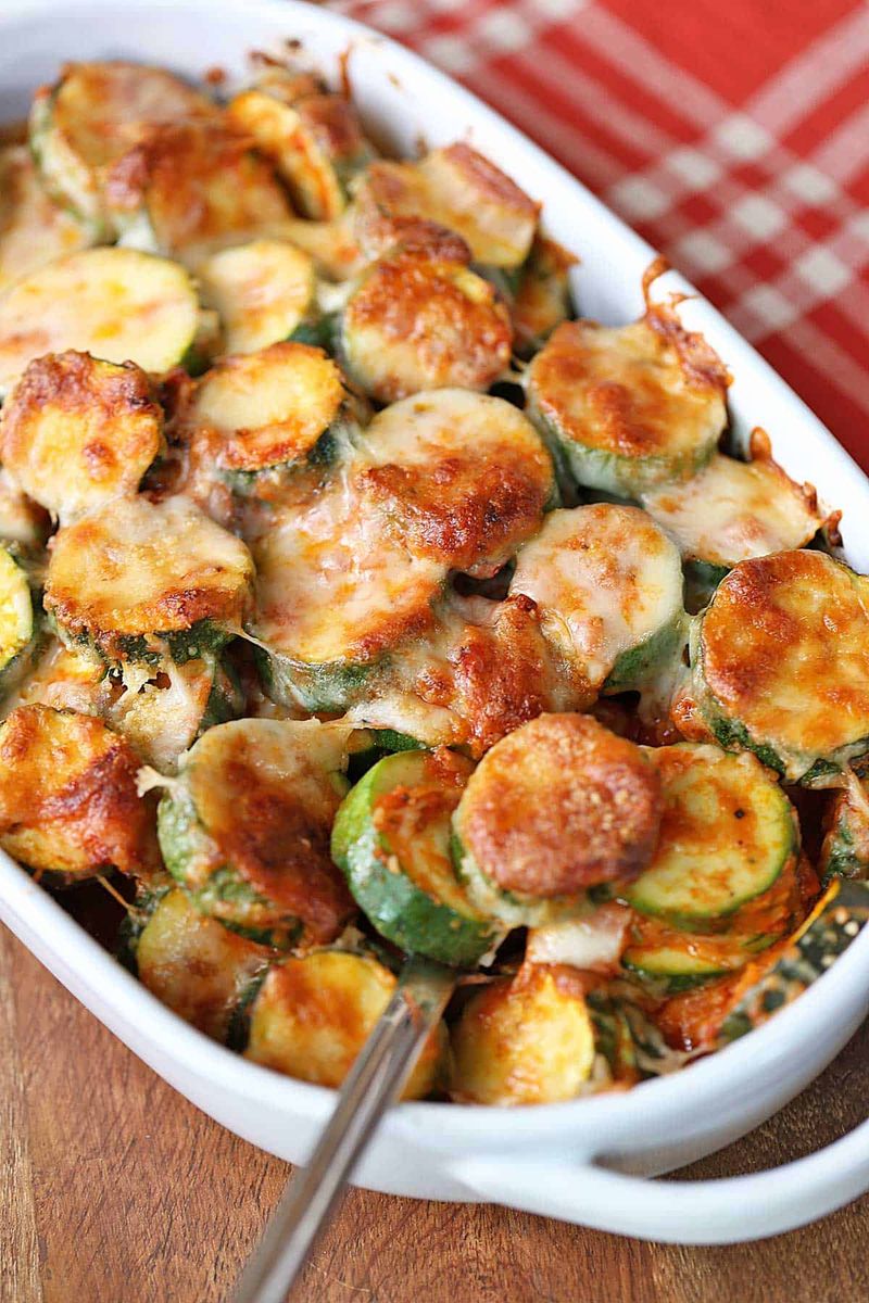 Cheesy Zucchini And Mushroom Bake