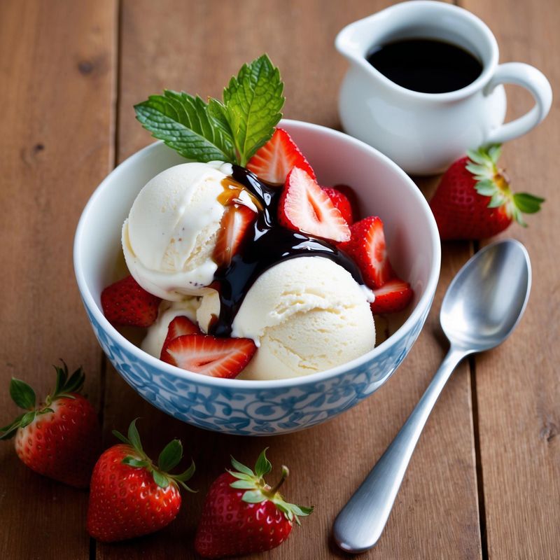 Strawberry balsamic glaze over vanilla ice cream