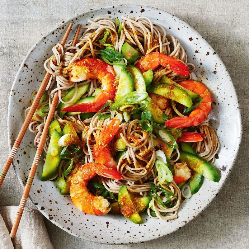 Miso Ginger Shrimp Soba Bowls