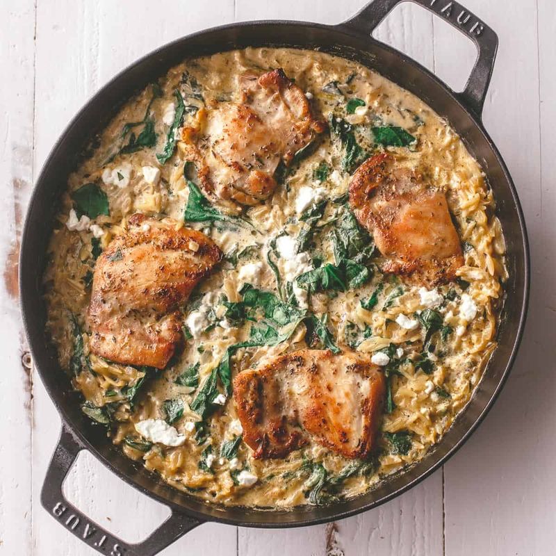 Chicken and Orzo with Spinach