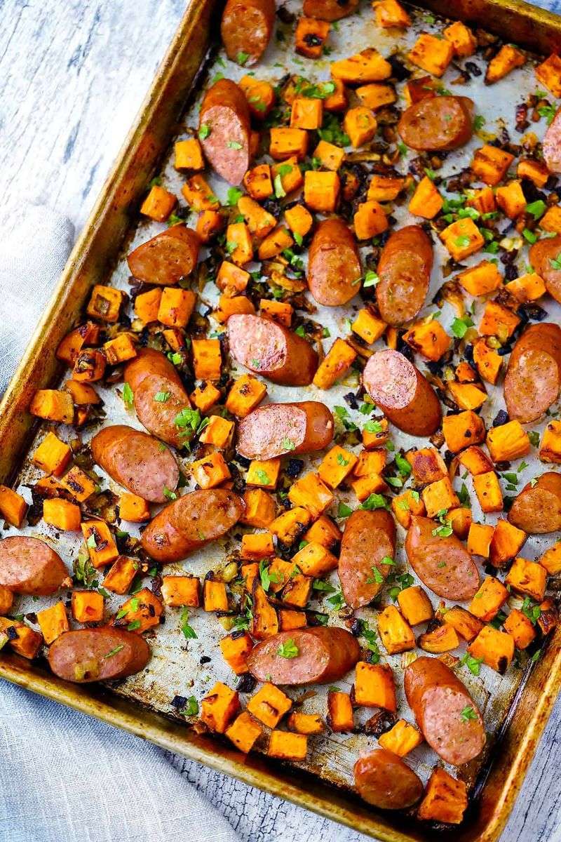 Sweet Potato And Sausage Sheet Pan Dinner