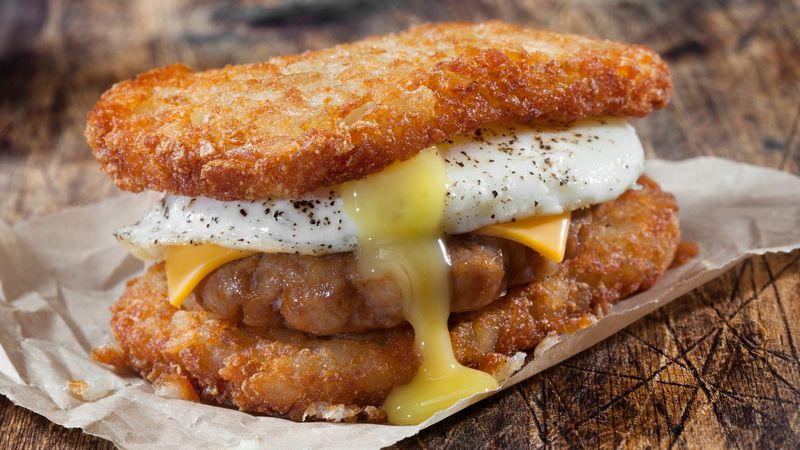Sausage, Egg, and Hash Brown Sandwich