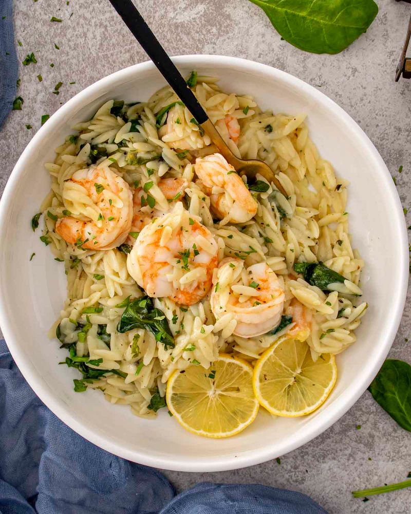 Lemon-Garlic Orzo With Shrimp
