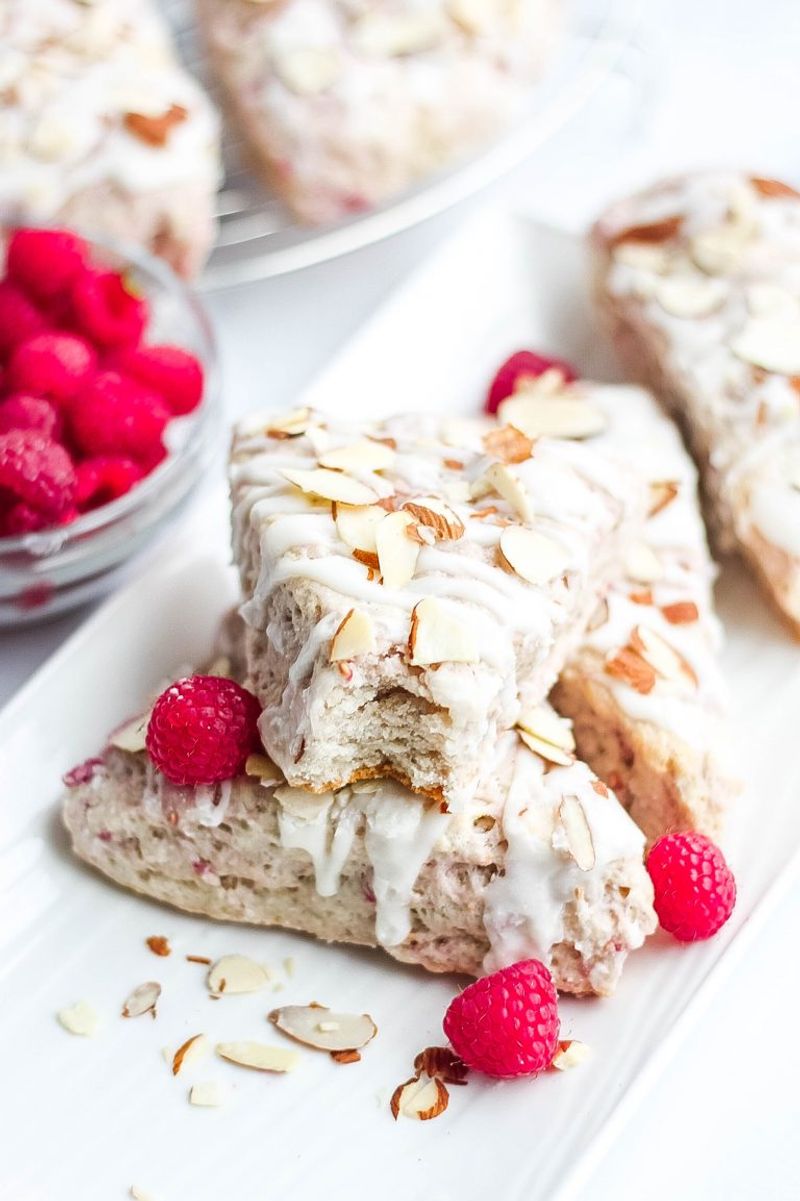 Raspberry Almond Scones with Vanilla Glaze