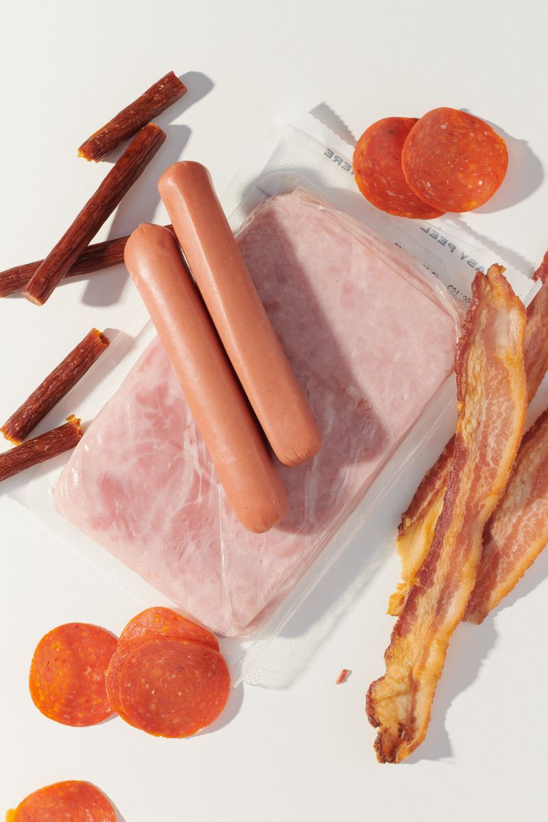 Processed meats (hot dogs, many deli meats)