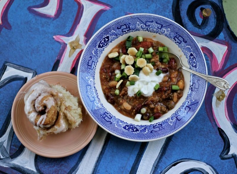 Chili with Cinnamon Roll