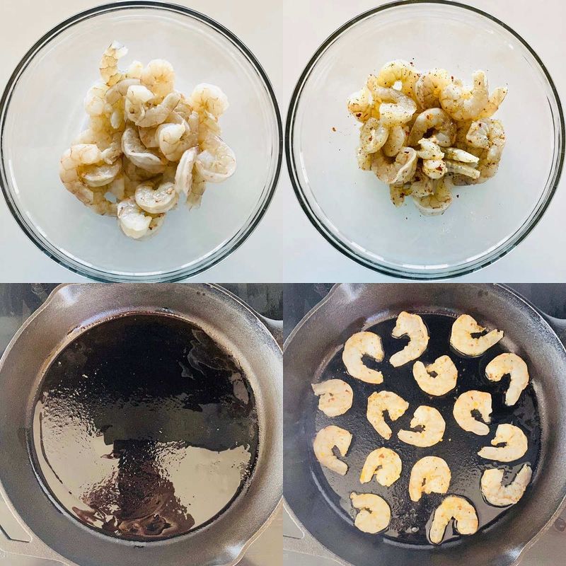 Not drying shrimp before cooking