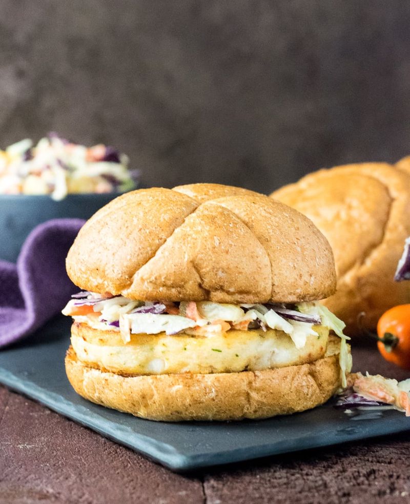 Trident Seafoods Alaskan Pollock Burgers with Slaw and Lemon Yogurt