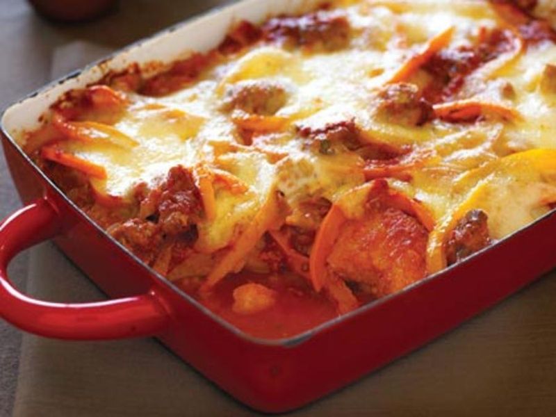 Sausage and Pepper Polenta Bake