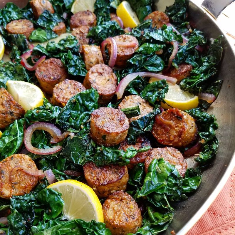 Turkey Sausage And Kale Skillet With Garlic