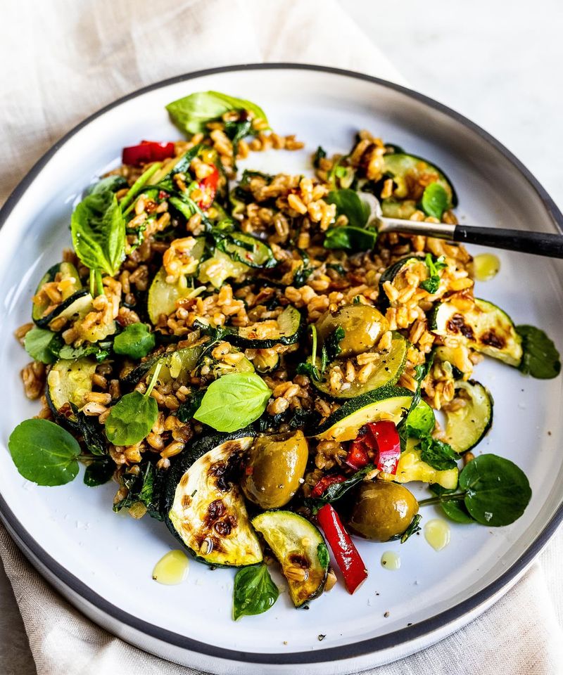 Warm Farro Salad with Roasted Veggies