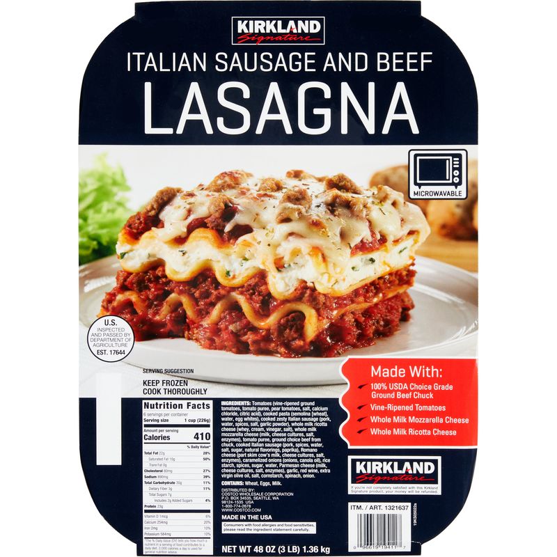 Kirkland Signature Lasagna with Beef and Italian Sausage