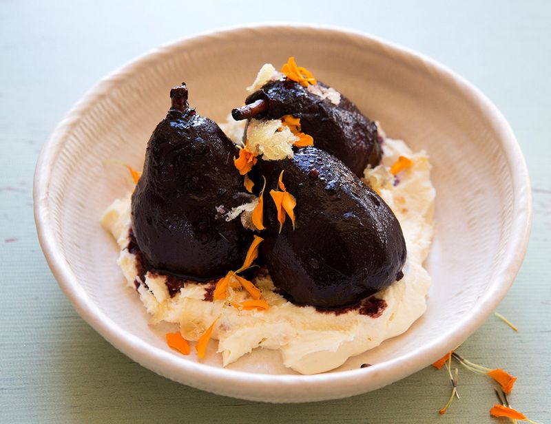 Red Wine Poached Pears