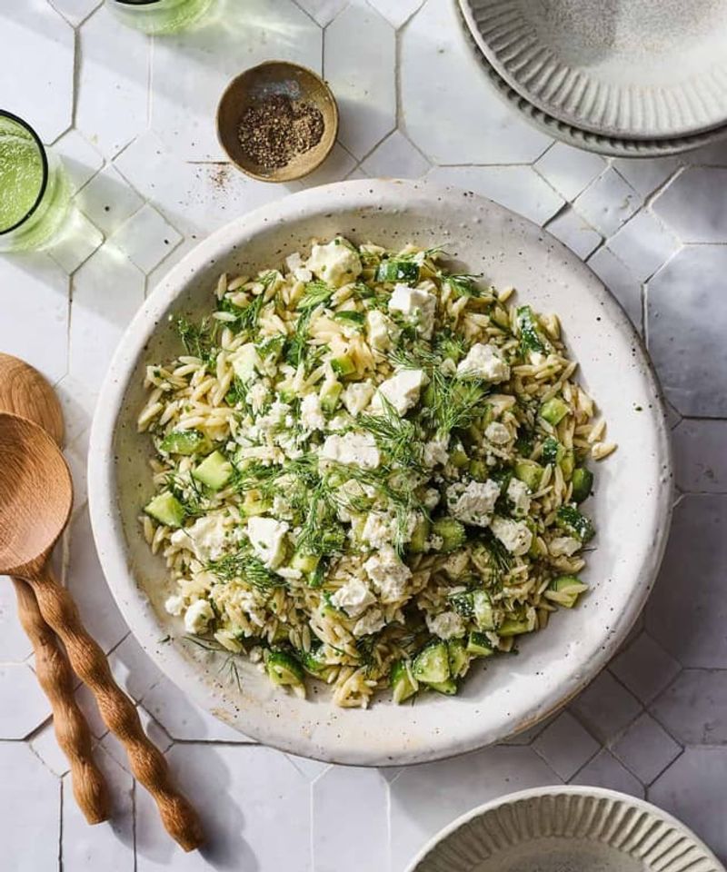 Cucumber Feta Orzo Toss
