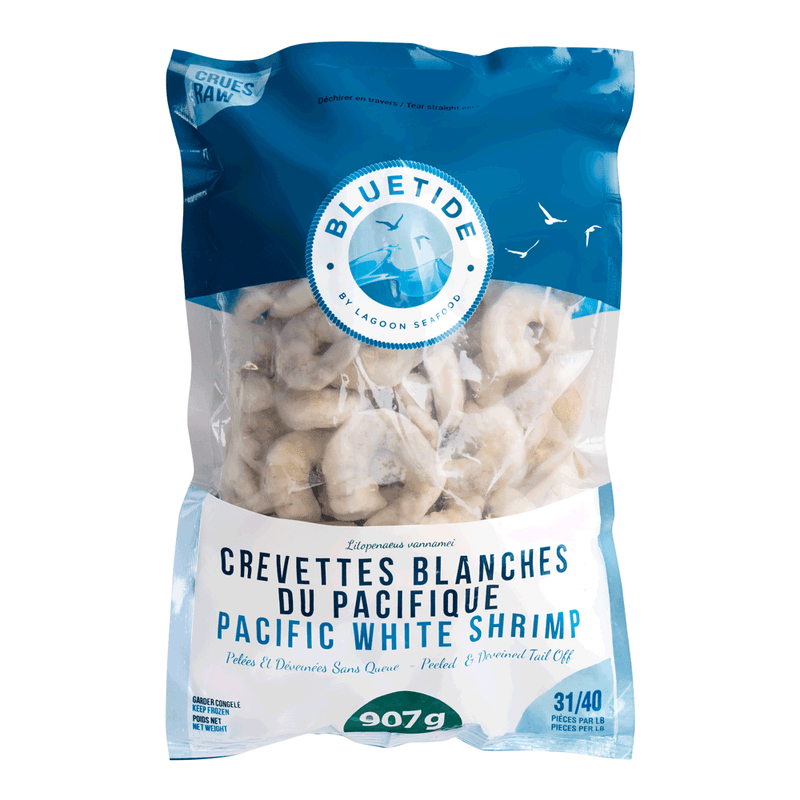 Raw Pacific White Shrimp, Headless, Deveined, 31/40