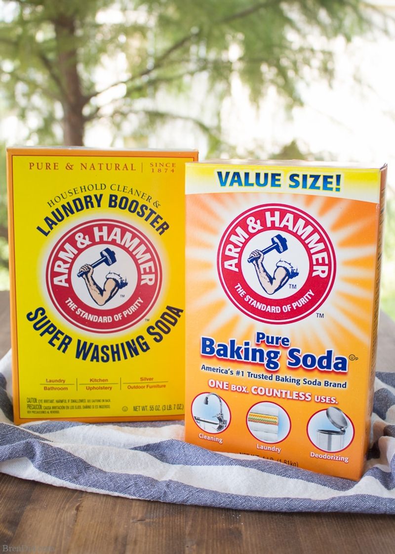 Baking soda near cleaning supplies