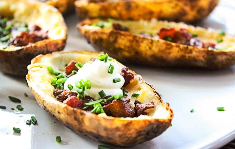 Potato skins with cheddar and bacon