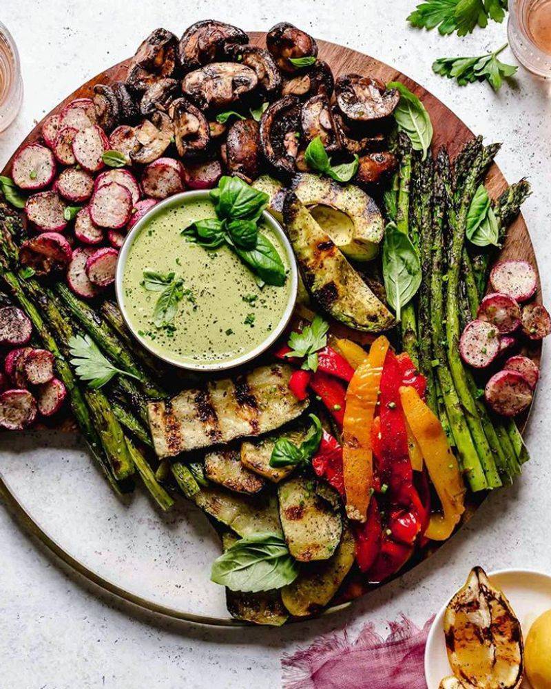 Grilled Spring Vegetable Platter With Green Goddess
