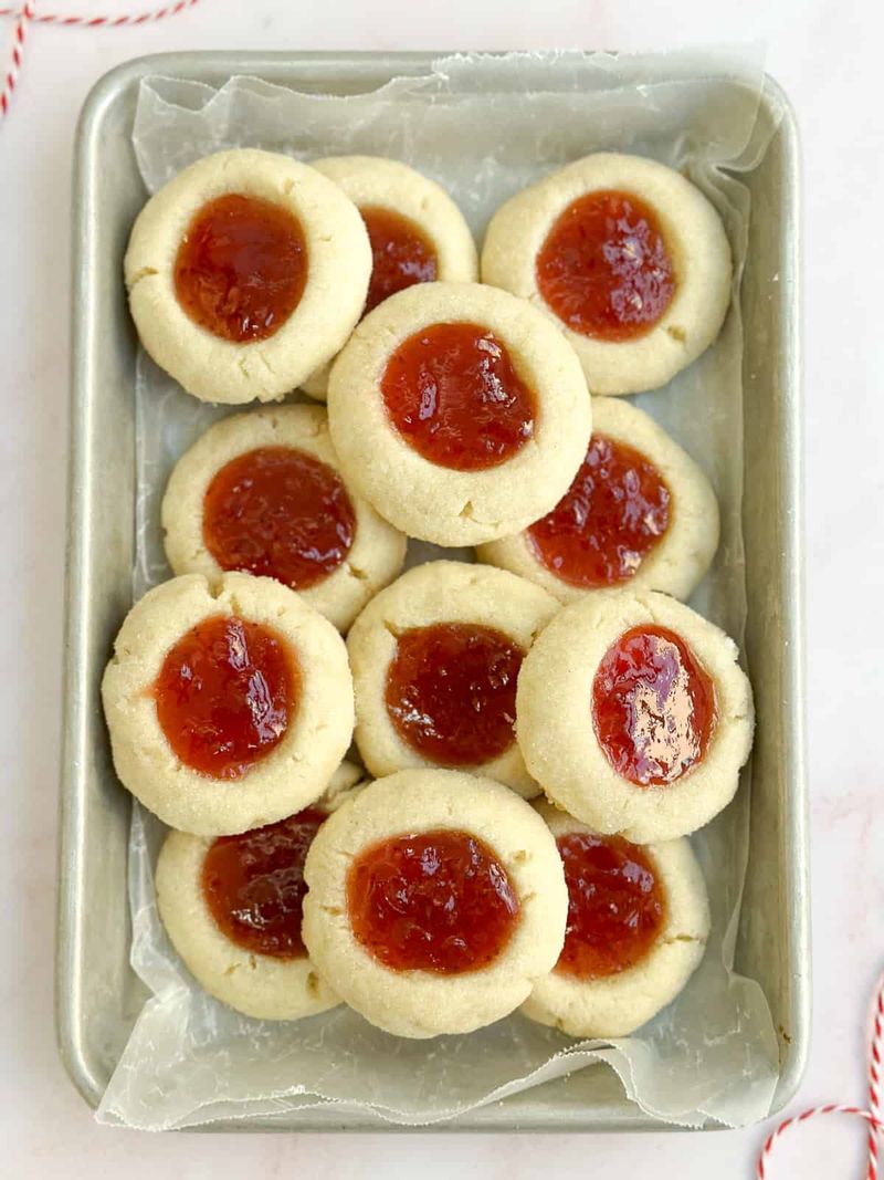 Strawberry jam thumbprint cookies