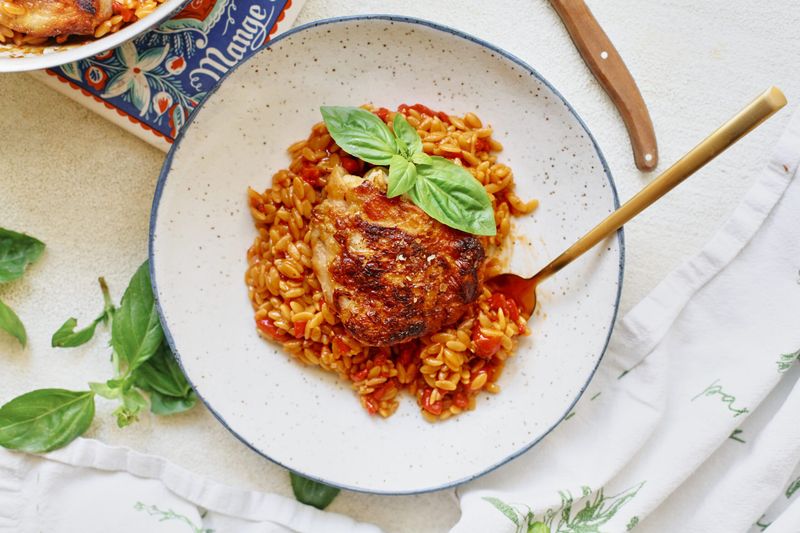 Chicken and Orzo with Roasted Peppers