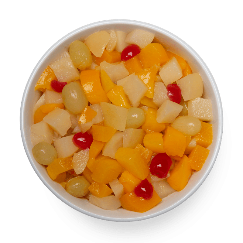 Canned fruit cocktail in heavy syrup