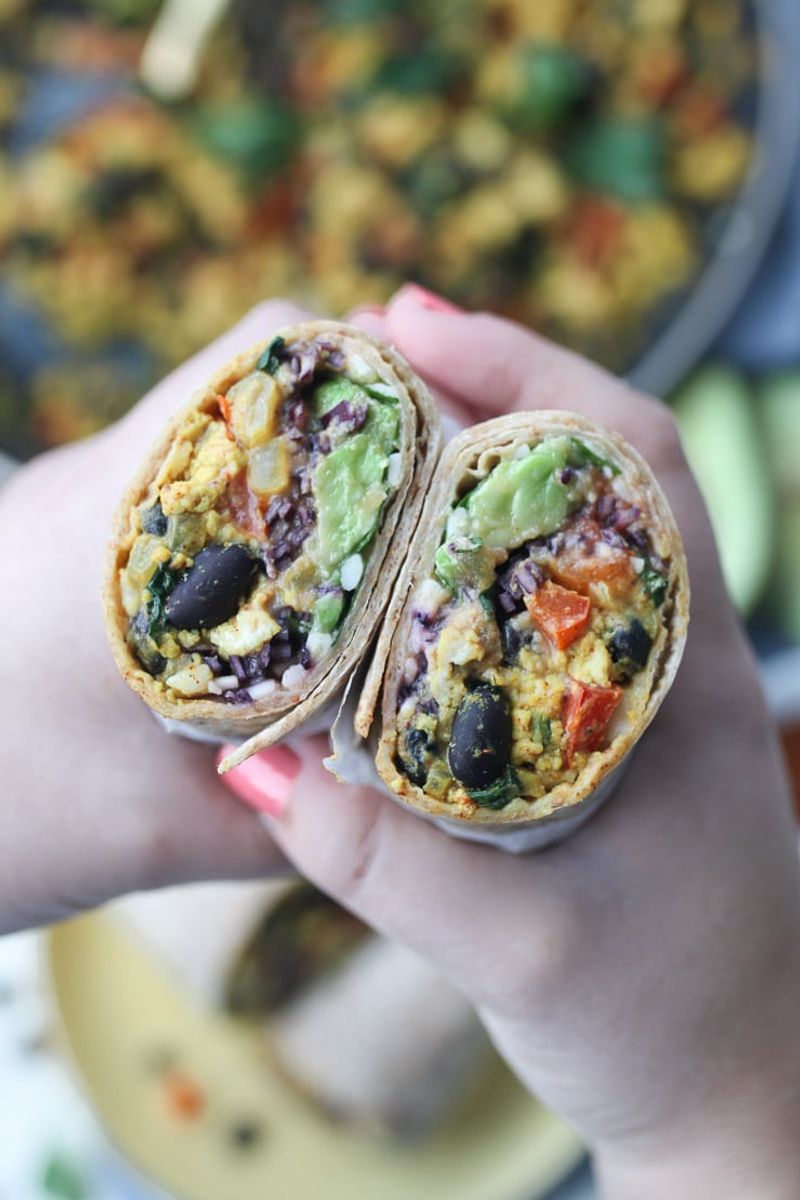 Breakfast burrito with tofu or beans