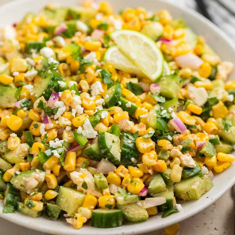 Cucumber Corn Feta Toss