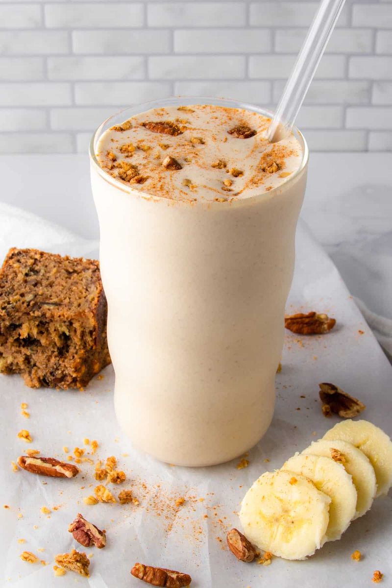 Banana Bread Slice And A Protein Coffee