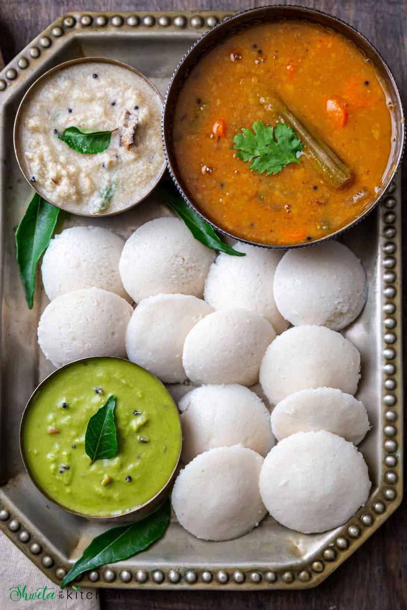 Idli with sambar (ask for mild sambar)