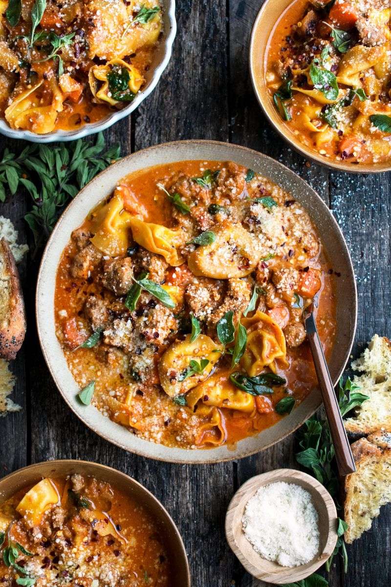 Italian Tortellini Soup with Sausage and Spinach