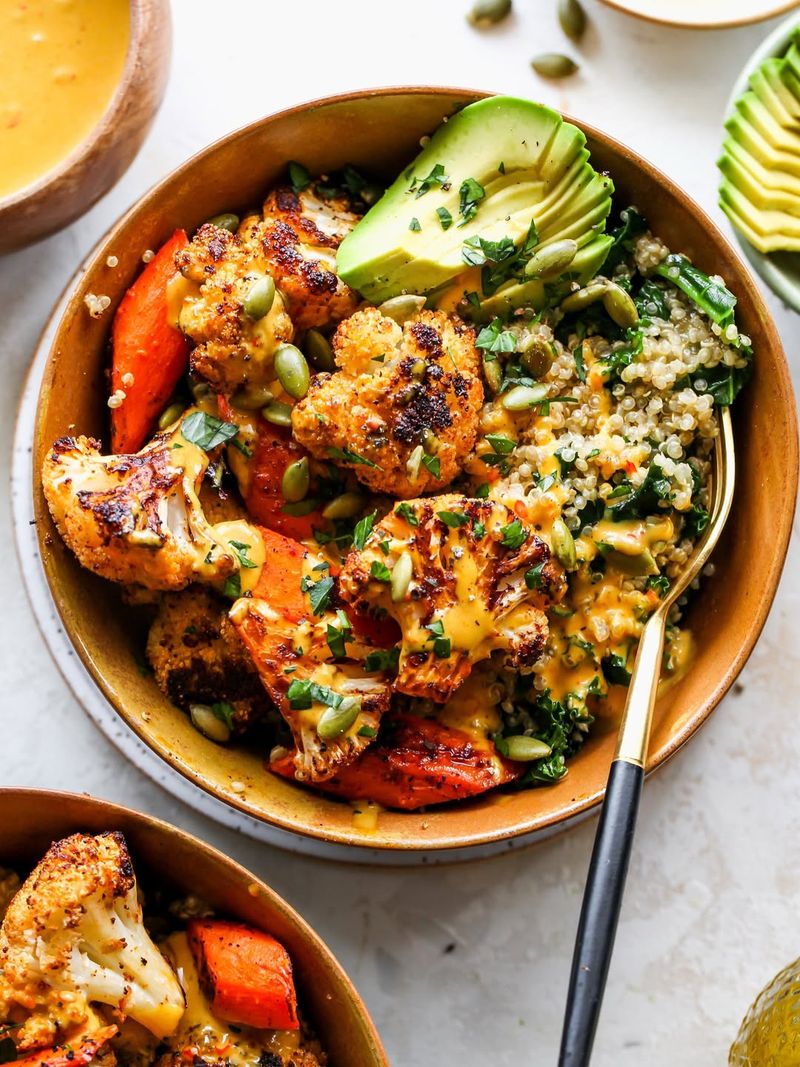 Grain Bowls With Roasted Vegetables, Kale, and Arugula