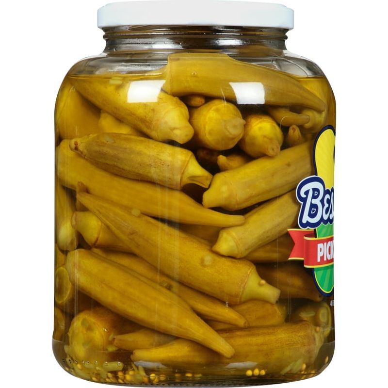 Pickled okra in big deli jars