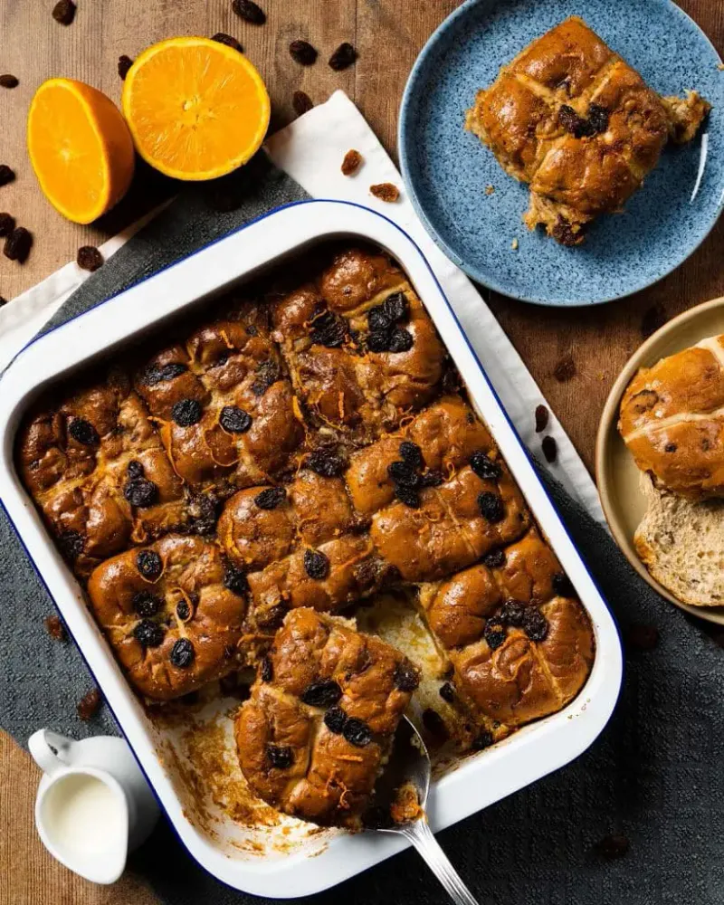 Hot Cross Bun Bread Pudding