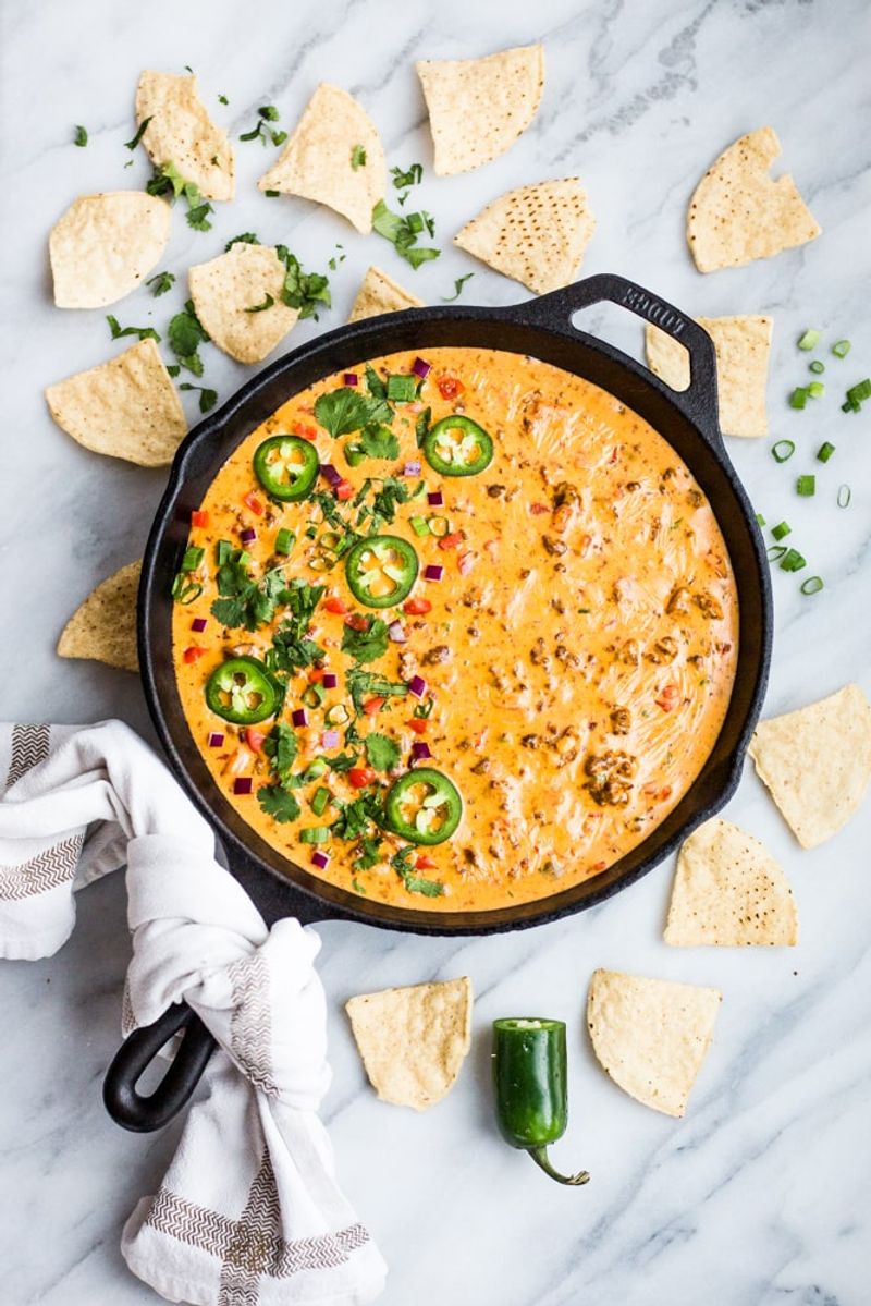 Large party-size queso or tableside-style dips