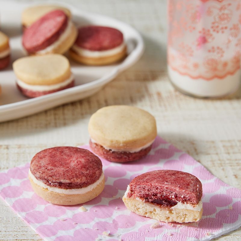 Strawberry Shortcake Sandwich Cookies With Cream Filling