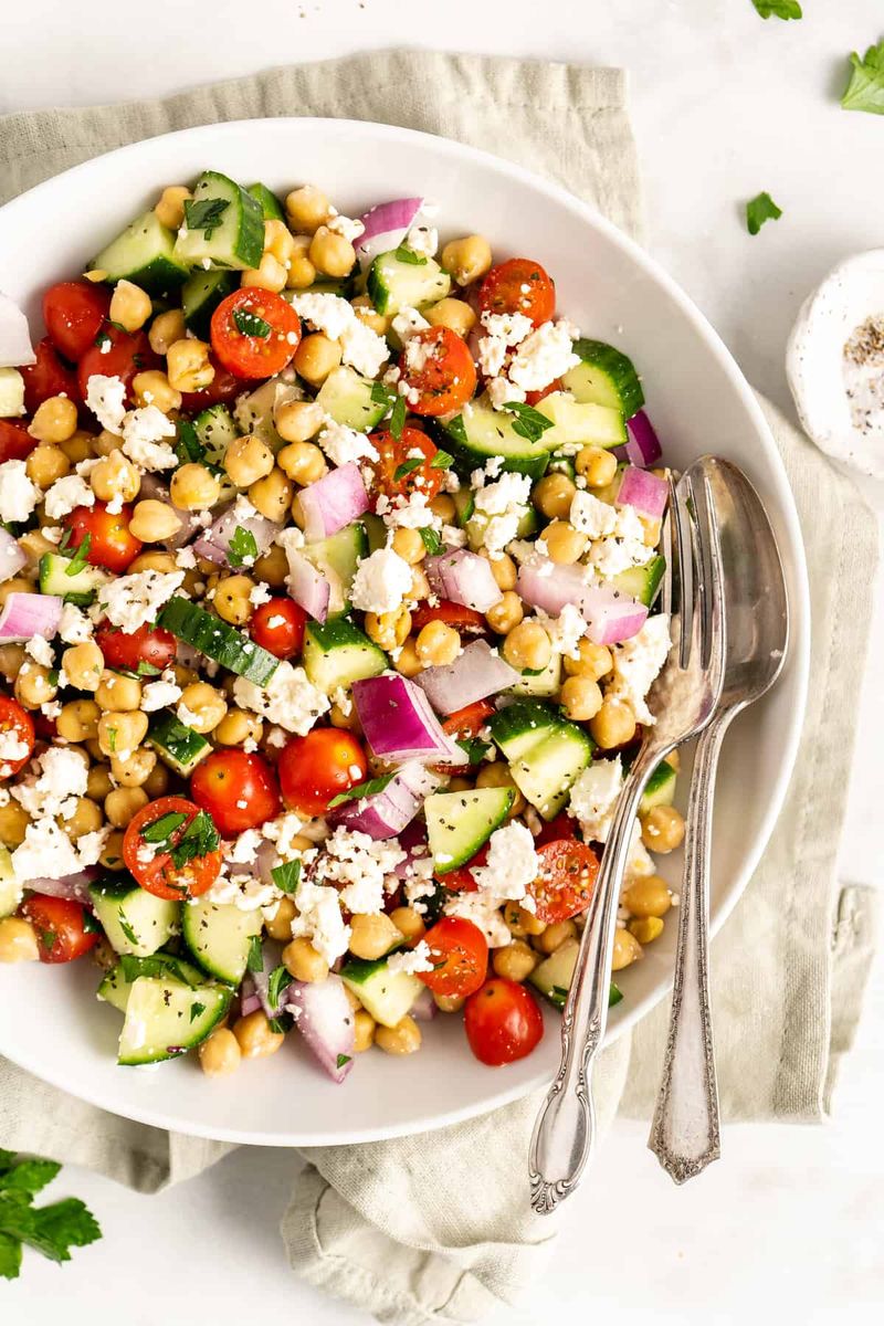 Greek Salad Bowl With Chickpeas
