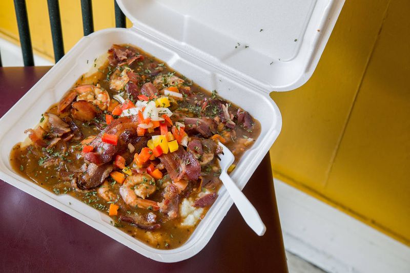 South Carolina: Shrimp and grits (takeout bowl)
