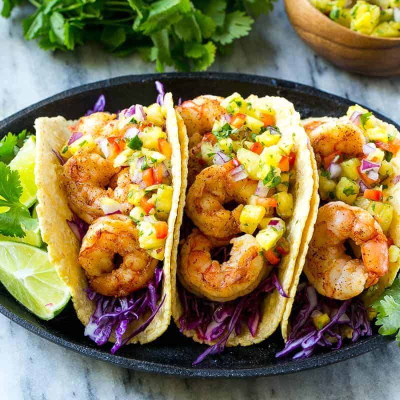 Lime Chili Shrimp Tacos with Pineapple Slaw